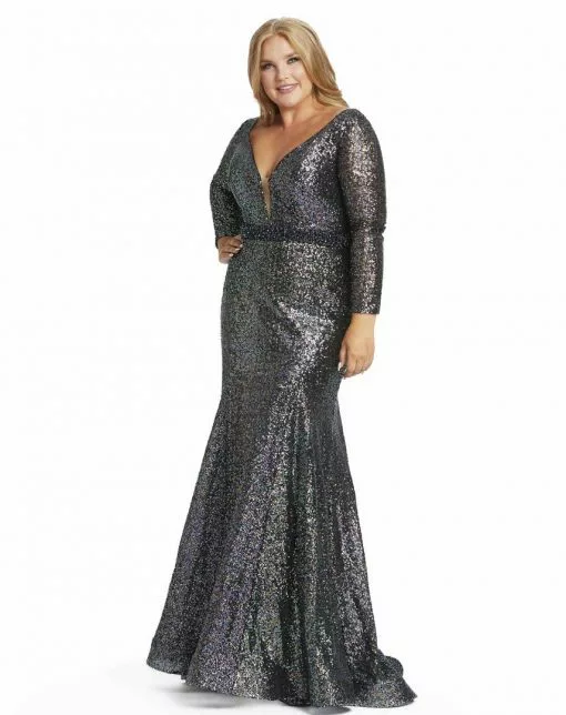 Mac Duggal Multi-Colored Sequined Trumpet Gown (Plus)