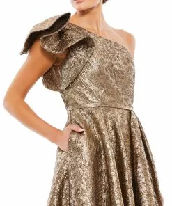 Mac Duggal One-Shoulder Metallic Ballgown