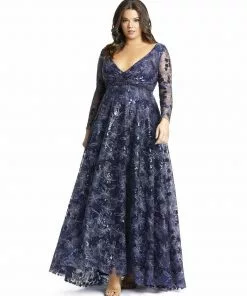 Mac Duggal Floral Applique Sequined Gown (Plus) Mother Of The Bride + Groom Dresses