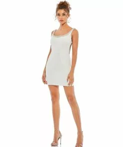Ieena For Mac Duggal Fitted Sleeveless Beaded Hem Mini Dress Short Dresses