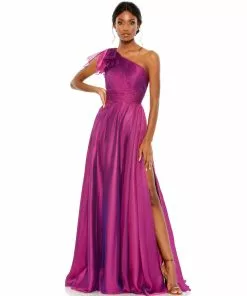 Mac Duggal Pleated One Shoulder Chiffon Gown Bridesmaid Dresses