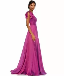 Mac Duggal Pleated One Shoulder Chiffon Gown Bridesmaid Dresses
