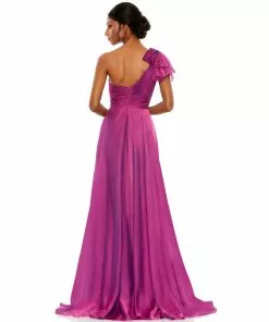 Mac Duggal Pleated One Shoulder Chiffon Gown Bridesmaid Dresses