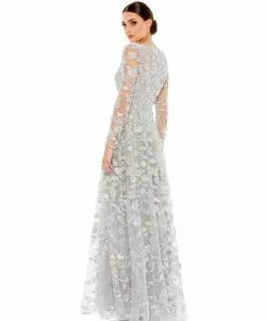 Mac Duggal Shop For Floral Applique Long Sleeve Illusion Gown