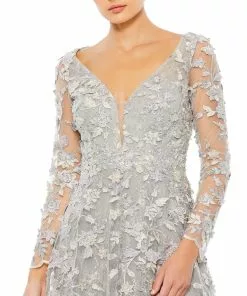 Mac Duggal Shop For Floral Applique Long Sleeve Illusion Gown