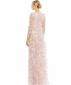 Mac Duggal Shop For Floral Applique Long Sleeve Illusion Gown