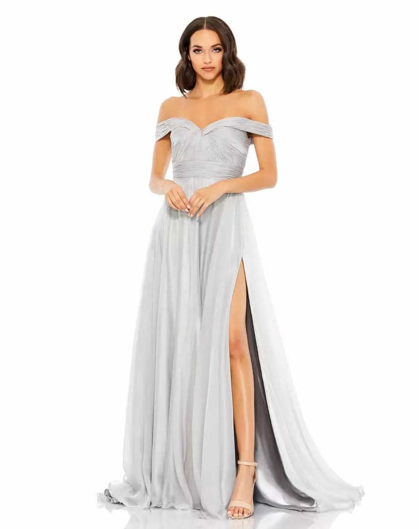 Mac Duggal Off The Shoulder Ruched A Line Gown 4 Mac Duggal Off The Shoulder Ruched A Line Gown