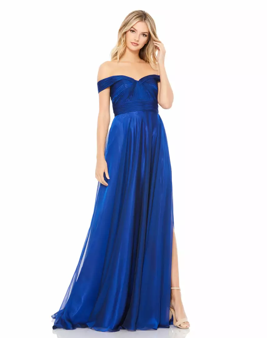 Mac Duggal Off The Shoulder Ruched A Line Gown 1 Mac Duggal Off The Shoulder Ruched A Line Gown