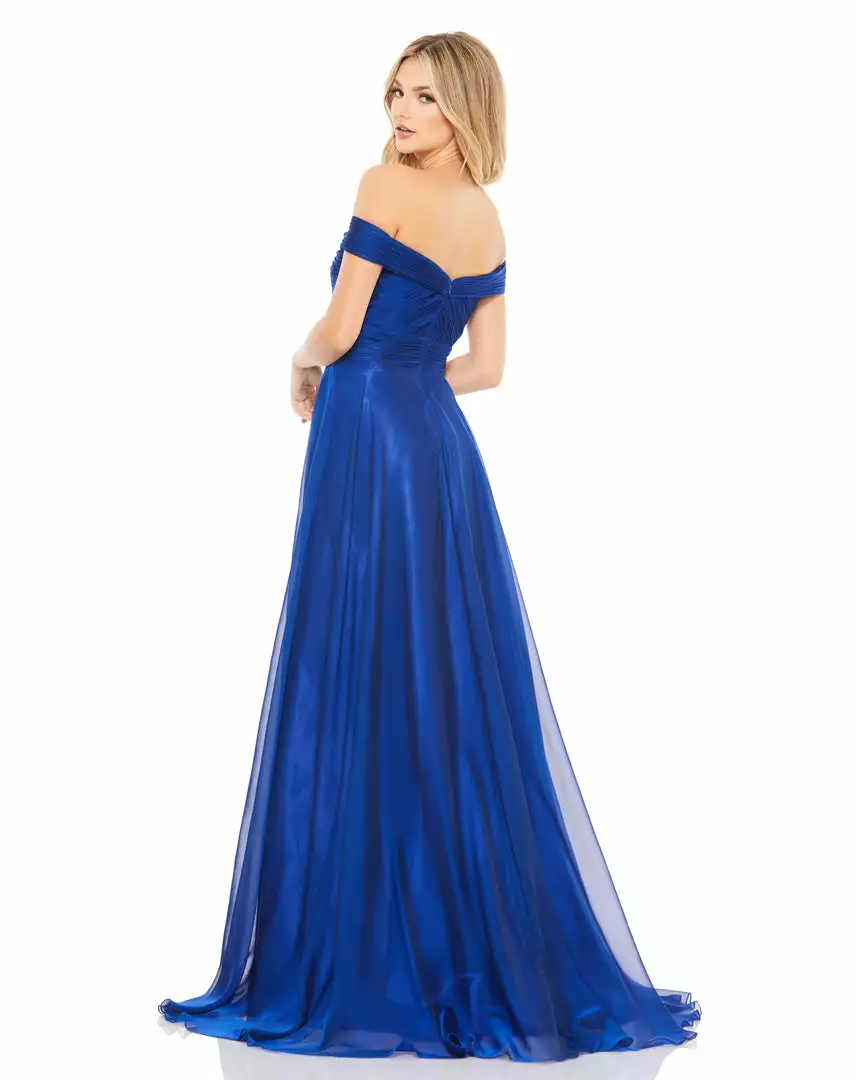 Mac Duggal Off The Shoulder Ruched A Line Gown 2 Mac Duggal Off The Shoulder Ruched A Line Gown