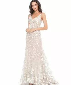 Mac Duggal Floral Embroidered Corset Bodice Gown