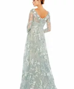 Mac Duggal Floral Embroidered Illusion Long Sleeve Gown