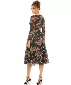 Mac Duggal Black Floral Embroidered Tea Length Dress Shop For