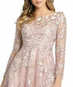 Mac Duggal Long Sleeve Floral Embroidered Tea Length Dress
