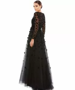Mac Duggal Mother Of The Bride + Groom Dresses Long Sleeve A-Line Gown With 3D Floral Accents