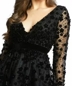 Mac Duggal Mother Of The Bride + Groom Dresses Long Sleeve A-Line Gown With 3D Floral Accents