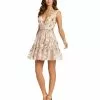 Mac Duggal Floral Embroidered Open Back Dress Short Dresses