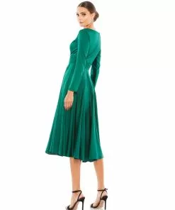 Ieena For Mac Duggal Plunge Neck Satin A-Line Dress