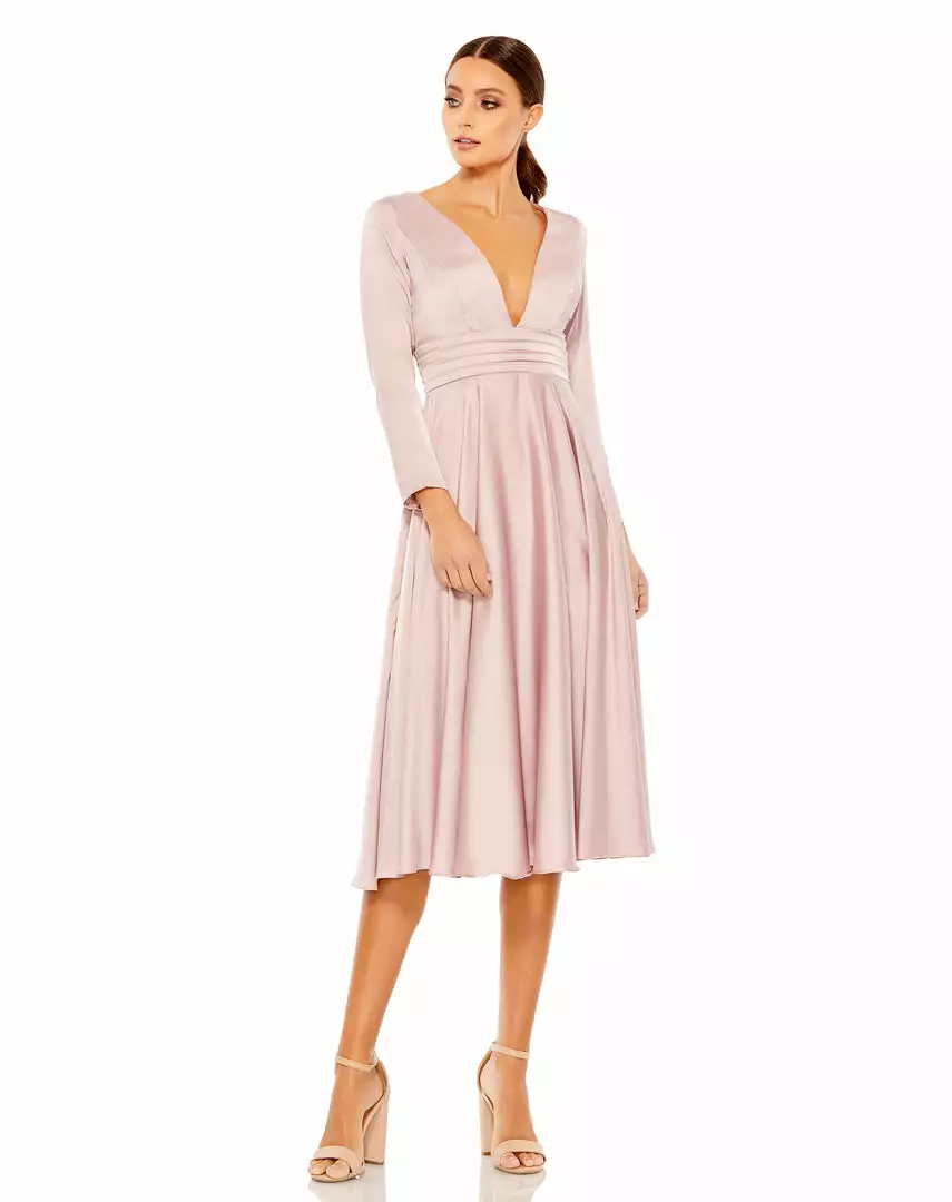 Ieena For Mac Duggal Plunge Neck Satin A-Line Dress 5 Ieena For Mac Duggal Plunge Neck Satin A-Line Dress