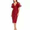 Mac Duggal Cocktail Dresses Embellished Flutter Sleeve V Neck Fitted Dress