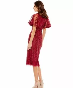 Mac Duggal Cocktail Dresses Embellished Flutter Sleeve V Neck Fitted Dress