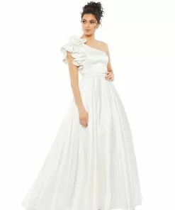 Mac Duggal Satin Ruffle Sleeve Ball Gown Shop For