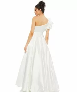 Mac Duggal Satin Ruffle Sleeve Ball Gown Shop For