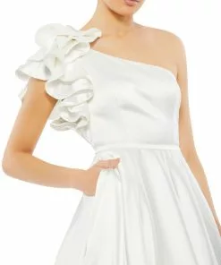 Mac Duggal Satin Ruffle Sleeve Ball Gown Shop For