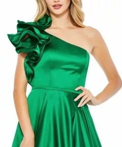 Mac Duggal Satin Ruffle Sleeve Ball Gown Shop For
