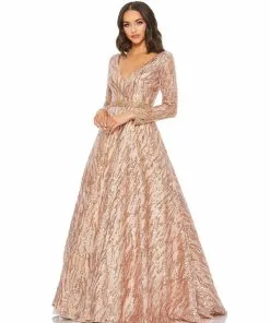 Mac Duggal Long Sleeve Sequined Ballgown Mother Of The Bride + Groom Dresses