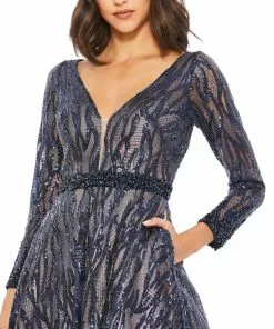 Mac Duggal Long Sleeve Sequined Ballgown Mother Of The Bride + Groom Dresses