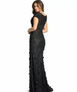 Mac Duggal Shop For Floral Applique Boat Neck Short Sleeve Gown
