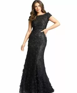 Mac Duggal Shop For Floral Applique Boat Neck Short Sleeve Gown