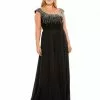 Mac Duggal Plus Size Beaded Cap Sleeve A Line Gown (Plus)