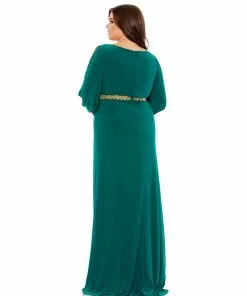 Mac Duggal Split Sleeve Surplice Gown (Plus) Shop For