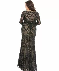 Mac Duggal Mother Of The Bride + Groom Dresses Abstract Embellished Illusion Sleeve Evening Gown (Plus)
