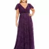Mac Duggal Mother Of The Bride + Groom Dresses Embellished Flutter Sleeve Evening Gown (Plus)
