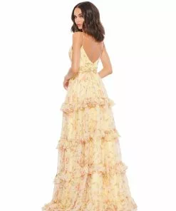 Mac Duggal Tiered Floral Chiffon Gown