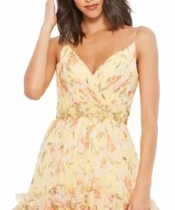 Mac Duggal Tiered Floral Chiffon Gown