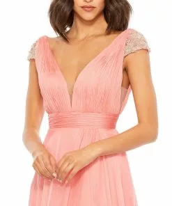 Mac Duggal Shop For Chiffon Beaded Cap Sleeve A Line Gown