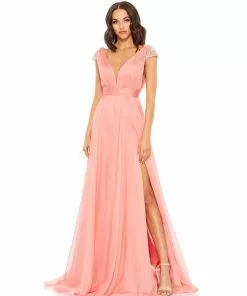 Mac Duggal Shop For Chiffon Beaded Cap Sleeve A Line Gown