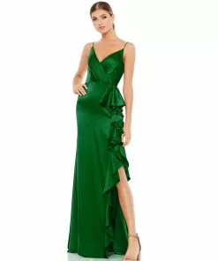 Ieena For Mac Duggal Satin Ruffled Asymmetrical Gown Shop For