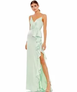 Ieena For Mac Duggal Satin Ruffled Asymmetrical Gown Shop For