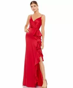 Ieena For Mac Duggal Satin Ruffled Asymmetrical Gown Shop For