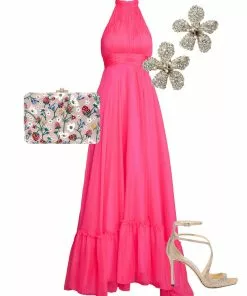 Mac Duggal High Neck Tiered Chiffon Halter Gown