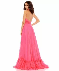 Mac Duggal High Neck Tiered Chiffon Halter Gown