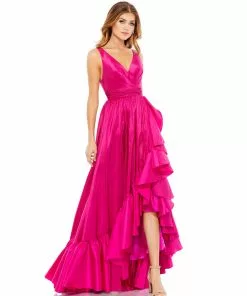 Mac Duggal Taffeta Hi-Low Ruffle Gown