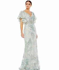 Mac Duggal Bell Sleeve Floral Embellished Gown Shop For