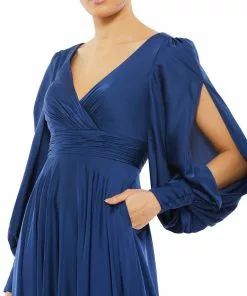 Ieena For Mac Duggal Flowy Split Bishop Sleeve Faux Wrap Gown 5 Ieena For Mac Duggal Flowy Split Bishop Sleeve Faux Wrap Gown