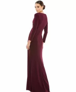 Mac Duggal Faux Wrap Long Sleeve Gown W/ Appliqué Detail Shop For