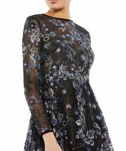 Mac Duggal Embellished Illusion Long Sleeve Midi Dress